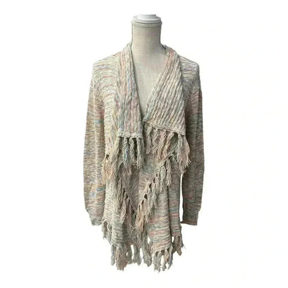 Wrangler Retro Western Multi Pastel Color Fringe Open Front Cardigan Boho Size L - Picture 1 of 12